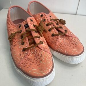 Sperry Seacoast Women's 11 M Shoes Coral Pink Canvas Casual Lace Up Sneakers